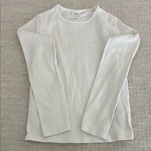 Zara White Ribbed Long Sleeve Top